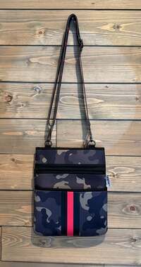 Julia Rose Camo Neoprene Crossbody Bag, Red Stripe & Star Strap